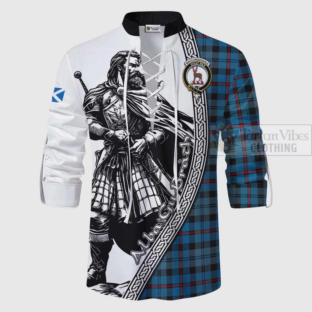MacCorquodale (McCorquodale) Tartan Clan Crest Ghillie Kilt Shirt with Highlander Warrior Celtic Style - Tartan Vibes Clothing