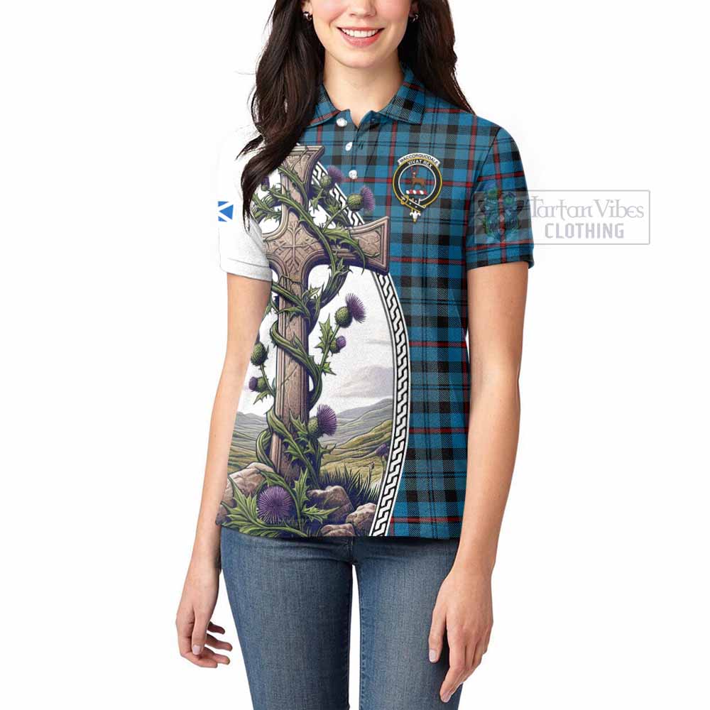 Tartan Vibes Clothing MacCorquodale (McCorquodale) Tartan Women's Polo Shirt with Family Crest and St. Andrew's Cross Accented by Thistle Vines