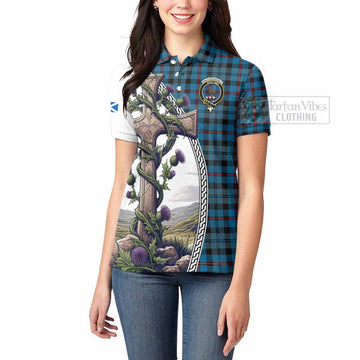 Tartan Vibes Clothing MacCorquodale (McCorquodale) Tartan Women's Polo Shirt with Family Crest and St. Andrew's Cross Accented by Thistle Vines