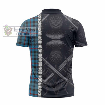MacCorquodale (McCorquodale) Tartan Zipper Polo Shirt with Family Crest Cross Sword Thistle Celtic Vibes - Tartan Vibes Clothing