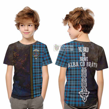 MacCorquodale (McCorquodale) Tartan Family Crest Kid T-Shirt Alba Gu Brath Be Brave Lion Ancient Style - Tartan Vibes Clothing