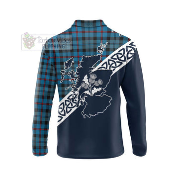 MacCorquodale (McCorquodale) Tartan Long Sleeve Polo Shirt Featuring Thistle and Scotland Map - Tartan Vibes Clothing