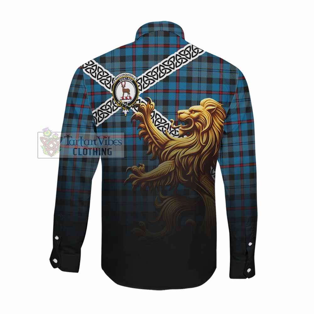 MacCorquodale (McCorquodale) Crest Tartan Long Sleeve Button Shirt with Golden Lion Emblem Celtic Style Men's Shirt - Tartan Vibes Clothing