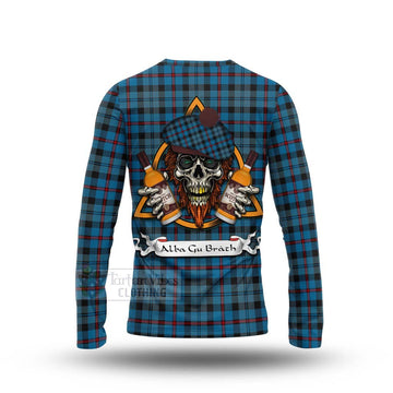 MacCorquodale (McCorquodale) Tartan Long Sleeve T-Shirt with Family Crest and Bearded Skull Holding Bottles of Whiskey - Tartan Vibes Clothing