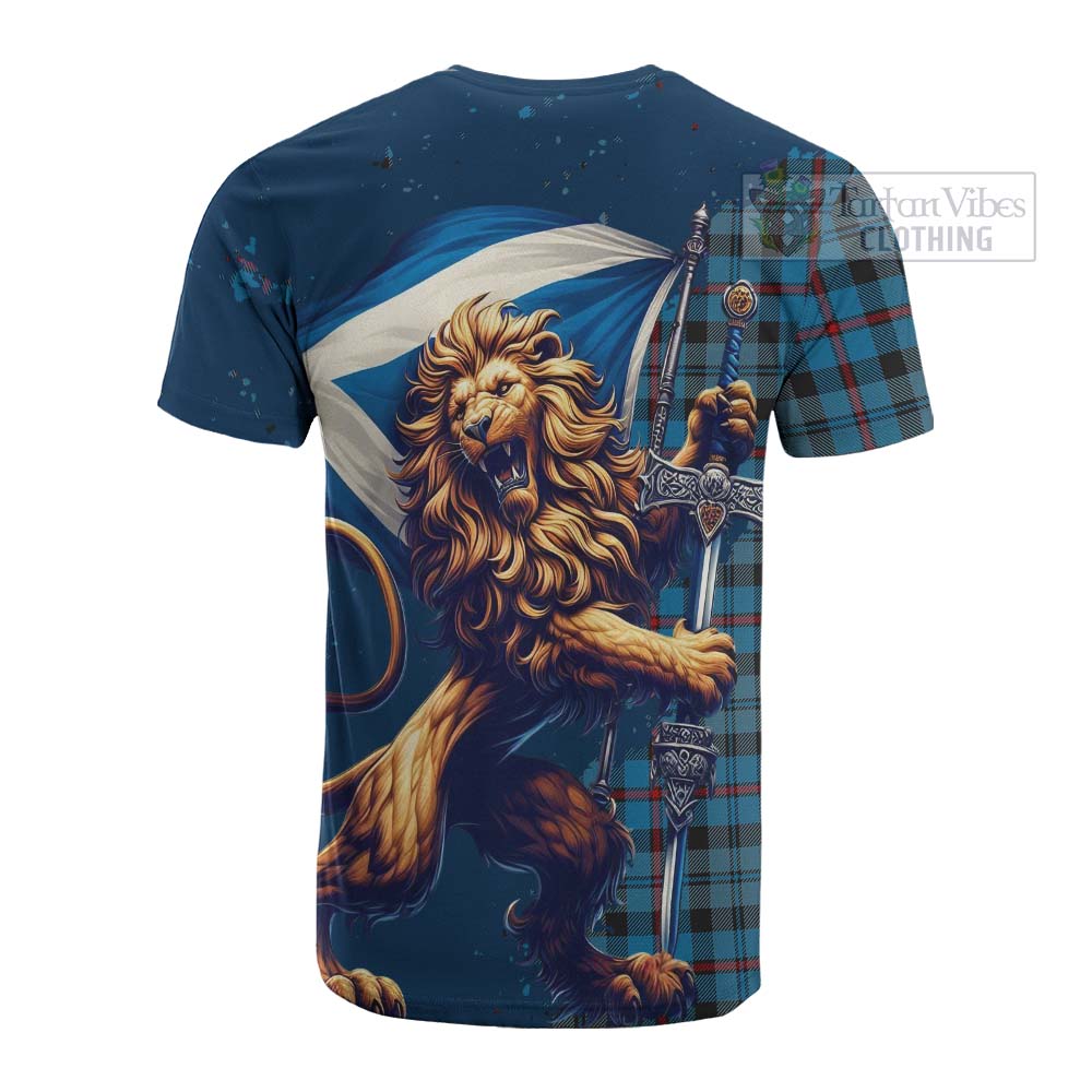 Tartan Vibes Clothing MacCorquodale (McCorquodale) Tartan Family Crest Cotton T-shirt with Scottish Majestic Lion