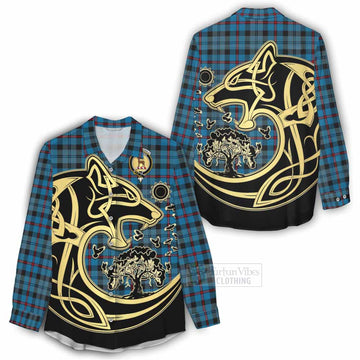 MacCorquodale (McCorquodale) Tartan Women's Casual Shirt with Family Crest Celtic Wolf Style - Tartan Vibes Clothing