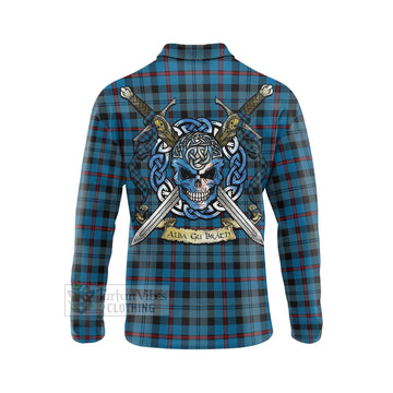 MacCorquodale (McCorquodale) Tartan Long Sleeve Polo Shirt with Family Crest Celtic Skull Style - Tartan Vibes Clothing