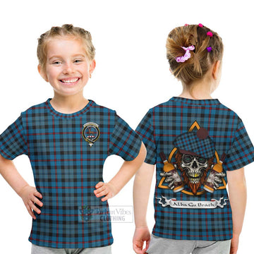 MacCorquodale (McCorquodale) Tartan Kid T-Shirt with Family Crest and Bearded Skull Holding Bottles of Whiskey - Tartan Vibes Clothing