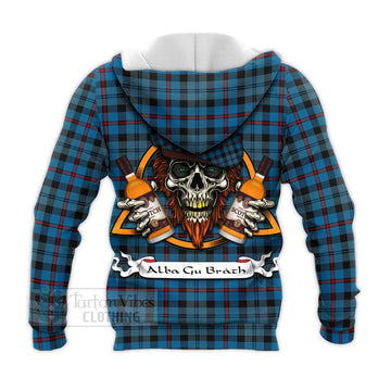 MacCorquodale (McCorquodale) Tartan Knitted Hoodie with Family Crest and Bearded Skull Holding Bottles of Whiskey - Tartan Vibes Clothing