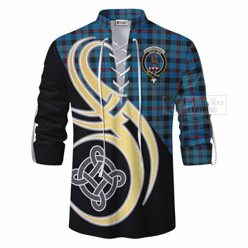MacCorquodale (McCorquodale) Tartan Ghillie Kilt Shirt with Family Crest and Celtic Symbol Style - Tartan Vibes Clothing