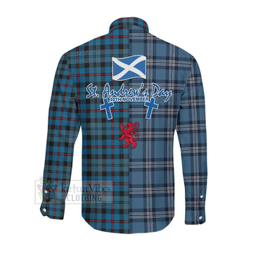 MacCorquodale (McCorquodale) Tartan Long Sleeve Button Shirt Happy St. Andrew's Day Half Tartan Style Men's Shirt - Tartan Vibes Clothing
