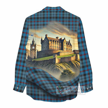 MacCorquodale (McCorquodale) Tartan Family Crest Women's Casual Shirt with Scottish Ancient Castle Style - Tartan Vibes Clothing