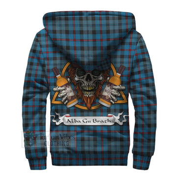 MacCorquodale (McCorquodale) Tartan Sherpa Hoodie with Family Crest and Bearded Skull Holding Bottles of Whiskey - Tartan Vibes Clothing