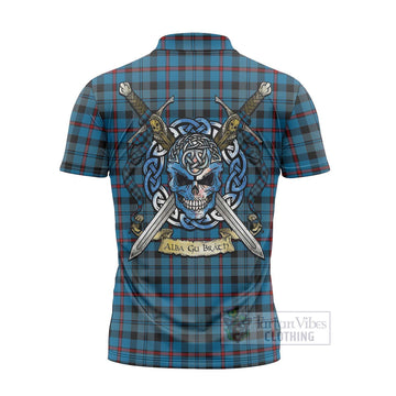MacCorquodale (McCorquodale) Tartan Zipper Polo Shirt with Family Crest Celtic Skull Style - Tartan Vibes Clothing
