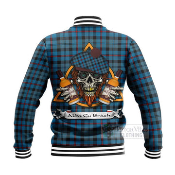 MacCorquodale (McCorquodale) Tartan Baseball Jacket with Family Crest and Bearded Skull Holding Bottles of Whiskey - Tartan Vibes Clothing