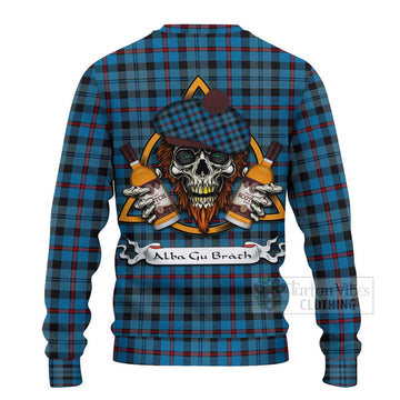 MacCorquodale (McCorquodale) Tartan Ugly Sweater with Family Crest and Bearded Skull Holding Bottles of Whiskey - Tartan Vibes Clothing