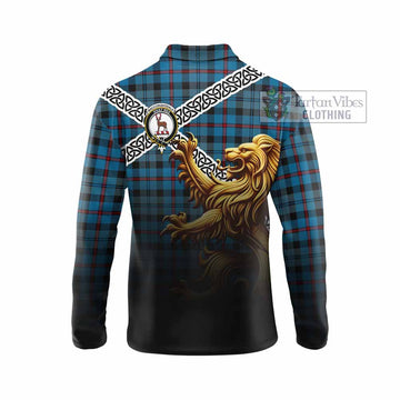 MacCorquodale (McCorquodale) Crest Tartan Long Sleeve Polo Shirt with Golden Lion Emblem Celtic Style - Tartan Vibes Clothing