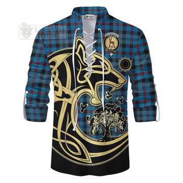 MacCorquodale (McCorquodale) Tartan Ghillie Kilt Shirt with Family Crest Celtic Wolf Style - Tartan Vibes Clothing