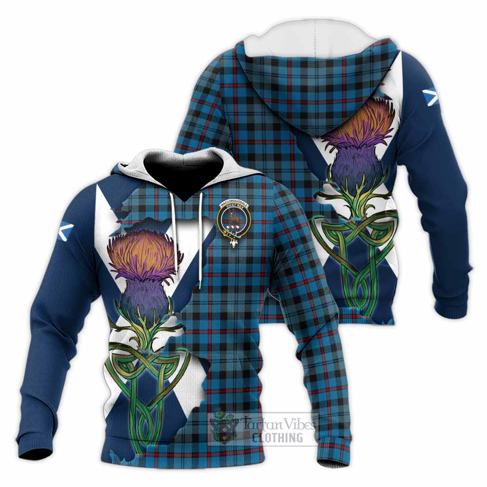 Tartan Vibes Clothing MacCorquodale (McCorquodale) Tartan Family Crest Knitted Hoodie Scottish Thistle Celtic Inspired
