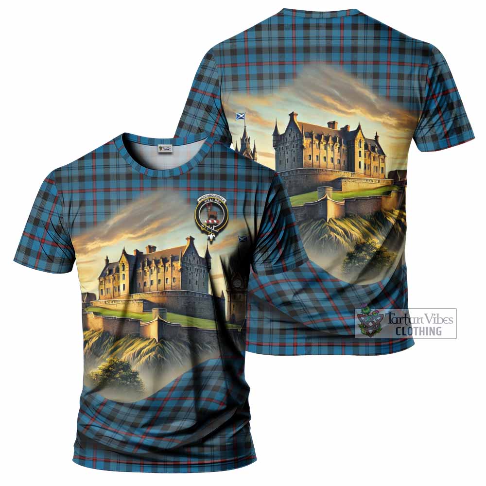 MacCorquodale (McCorquodale) Tartan Family Crest T-Shirt with Scottish Ancient Castle Style - Tartan Vibes Clothing