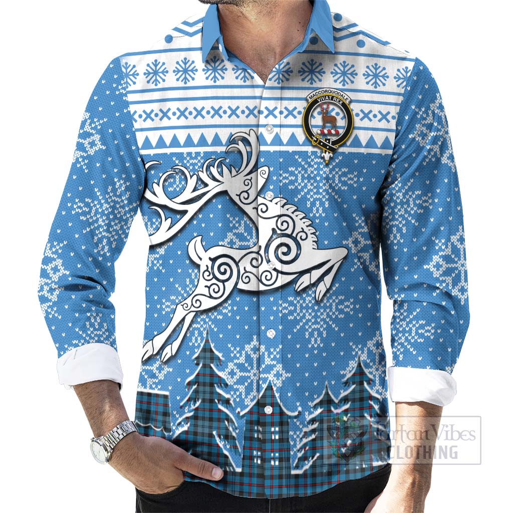 MacCorquodale (McCorquodale) Clan Christmas Long Sleeve Button Shirt Celtic Reindeer Style - Tartan Vibes Clothing