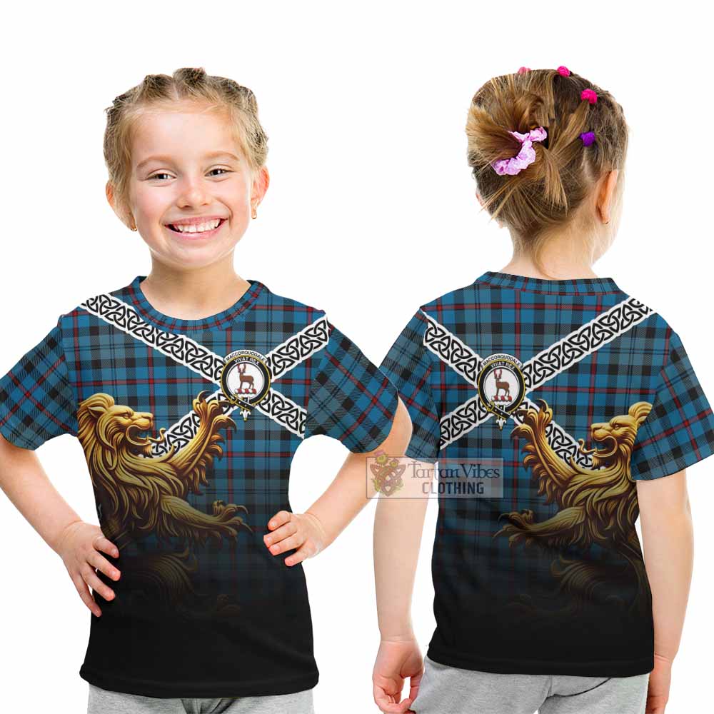 MacCorquodale (McCorquodale) Crest Tartan Kid T-Shirt with Golden Lion Emblem Celtic Style - Tartan Vibes Clothing