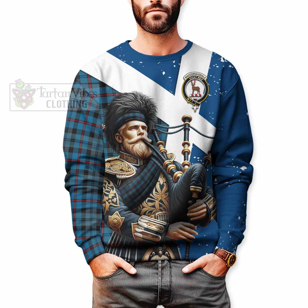 MacCorquodale (McCorquodale) Tartan Sweatshirt with Family Crest Scottish Bagpiper Vibes - Tartan Vibes Clothing