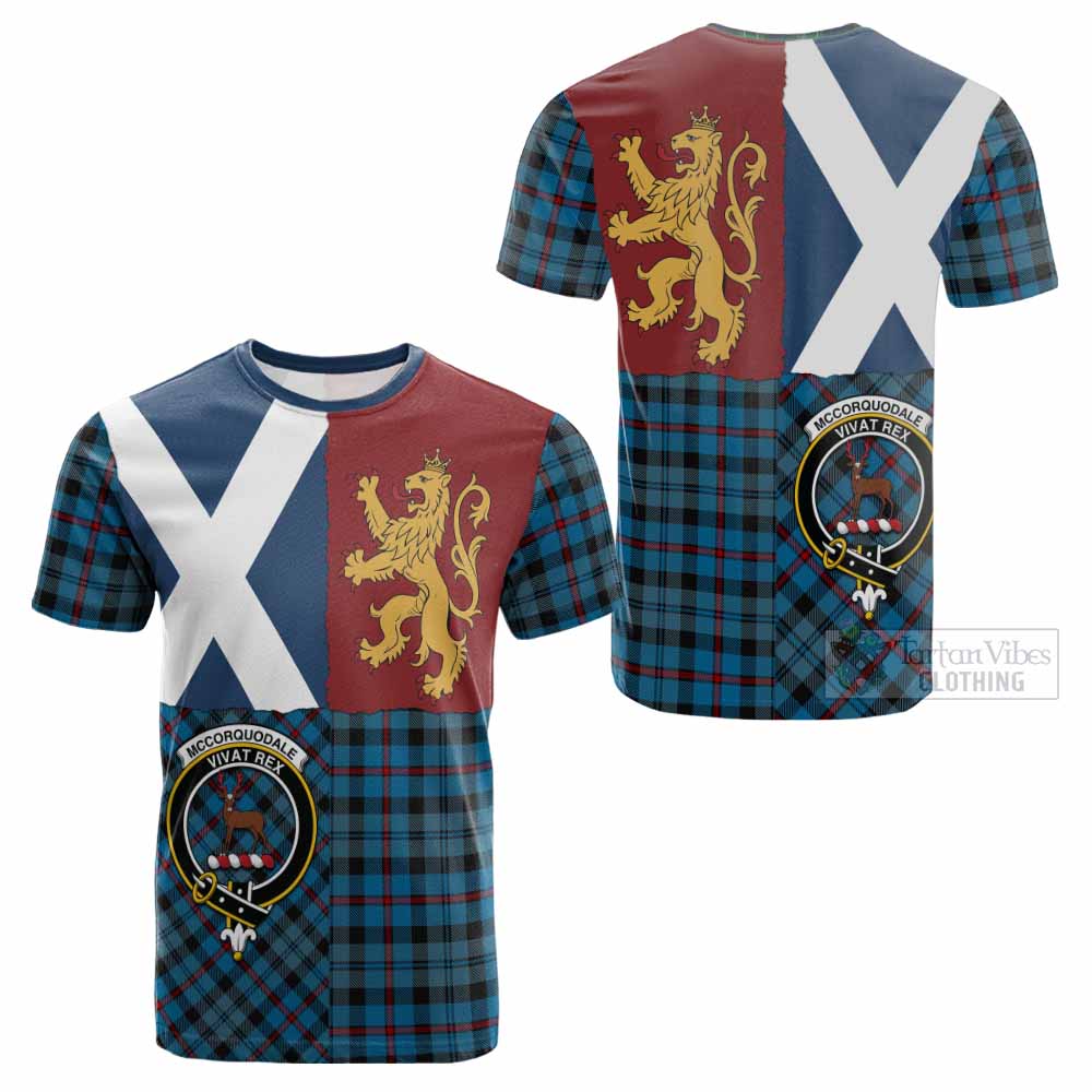 MacCorquodale (McCorquodale) Crest Tartan Cotton T-shirt with Lion Rampant Saltire Style - Tartan Vibes Clothing