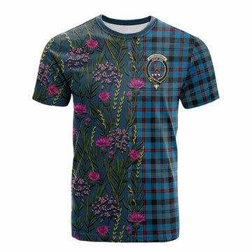 MacCorquodale (McCorquodale) Family Crest Tartan Cotton T-shirt Scottish Thistle Flower Pattern Half Style - Tartan Vibes Clothing