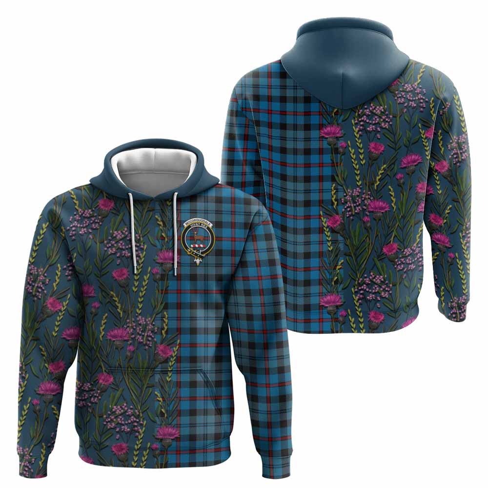 MacCorquodale (McCorquodale) Family Crest Tartan Hoodie Scottish Thistle Flower Pattern Half Style - Tartan Vibes Clothing
