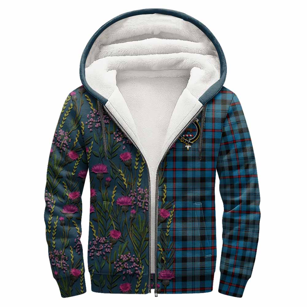 MacCorquodale (McCorquodale) Family Crest Tartan Sherpa Hoodie Scottish Thistle Flower Pattern Half Style - Tartan Vibes Clothing