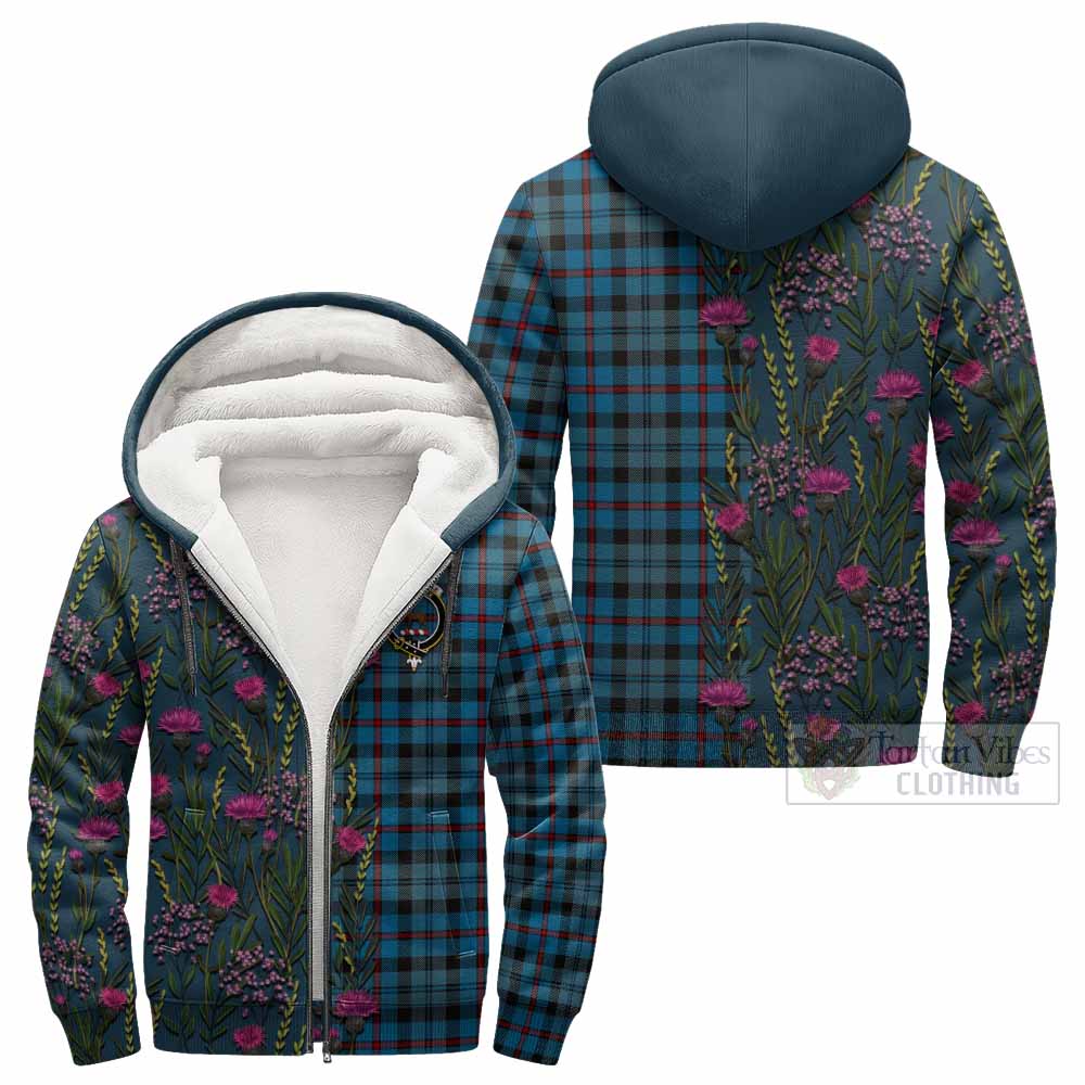 MacCorquodale (McCorquodale) Family Crest Tartan Sherpa Hoodie Scottish Thistle Flower Pattern Half Style - Tartan Vibes Clothing