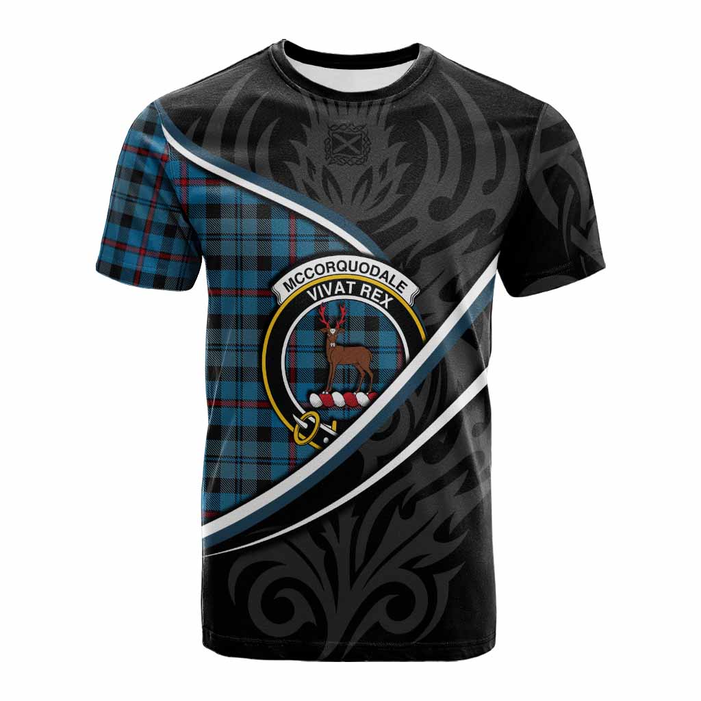 MacCorquodale (McCorquodale) Tartan Family Crest Cotton T-shirt Celtic Scottish Thistle Floral - Tartan Vibes Clothing