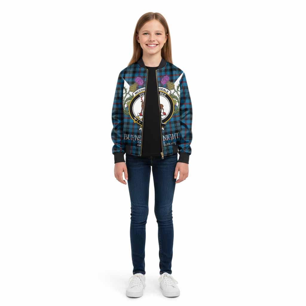 MacCorquodale (McCorquodale) Tartan Family Crest Kid Bomber Jacket Scottish Burns Night Thistle Floral