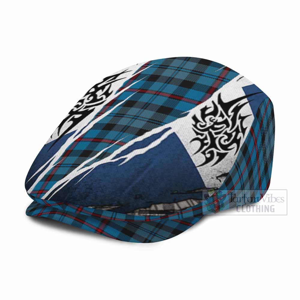 MacCorquodale (McCorquodale) Tartan Flat Cap, Jeff Cap Scotland Flag Ripped Tribal Design