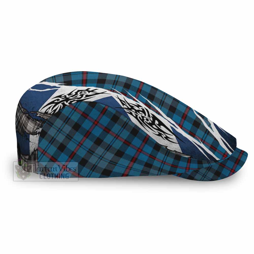 MacCorquodale (McCorquodale) Tartan Flat Cap, Jeff Cap Scotland Flag Ripped Tribal Design