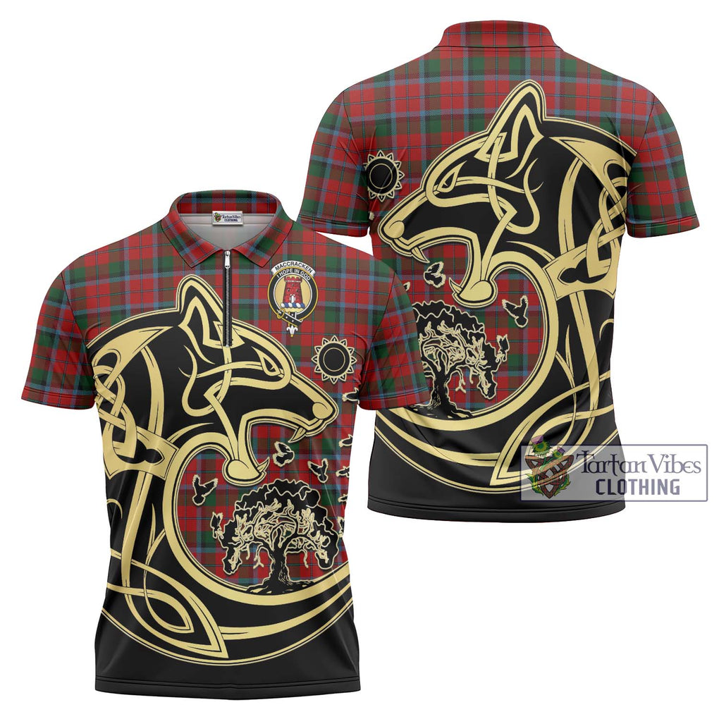 MacCracken (McCracken) Tartan Zipper Polo Shirt with Family Crest Celtic Wolf Style Unisex - Tartan Vibes Clothing