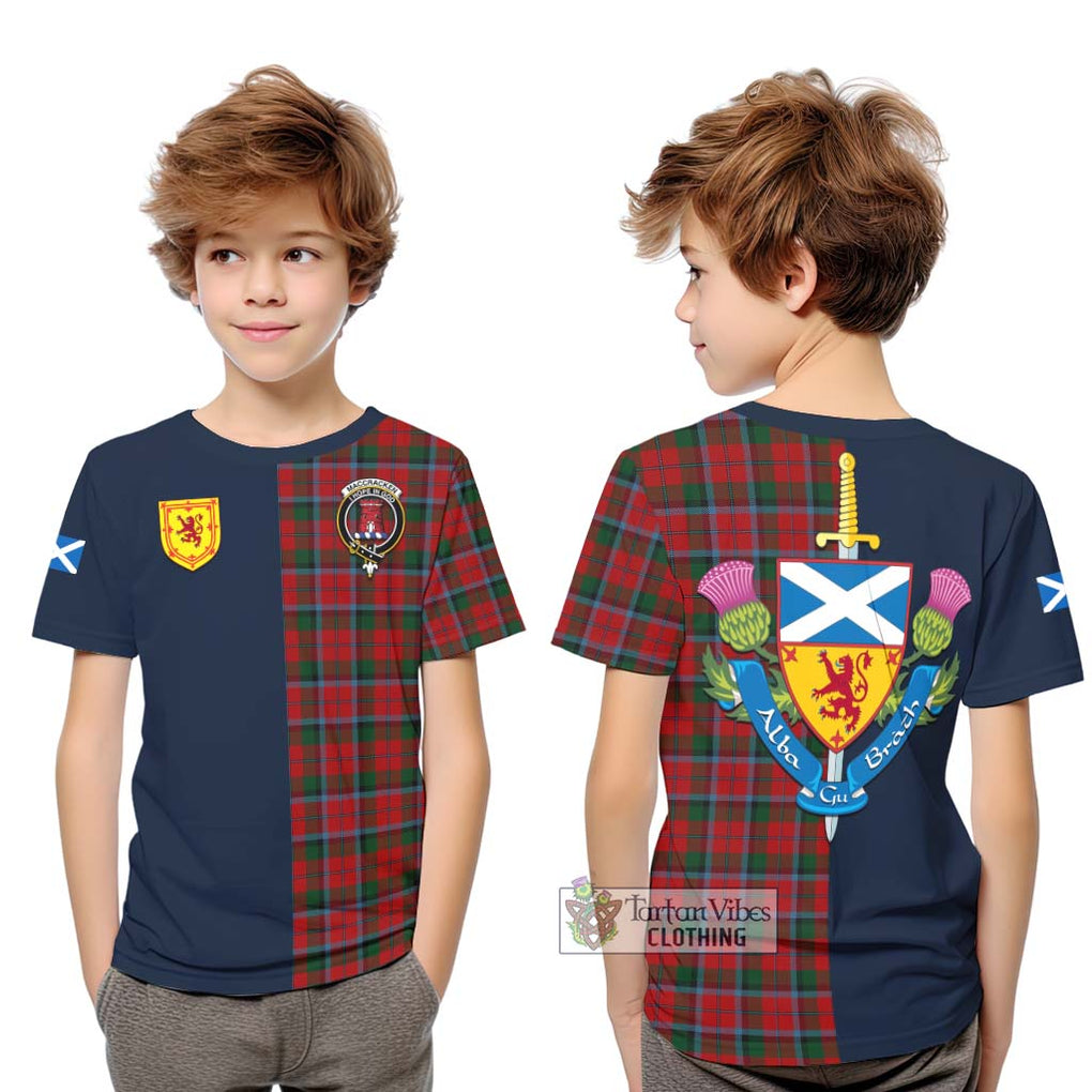 MacCracken (McCracken) Tartan Kid T-Shirt Alba with Scottish Lion Royal Arm Half Style Youth XL Size14 - Tartan Vibes Clothing