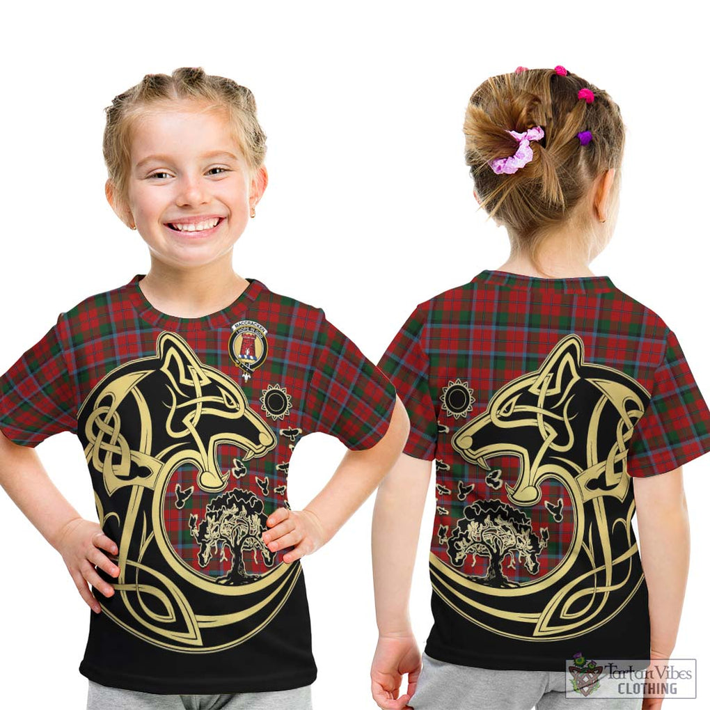 MacCracken (McCracken) Tartan Kid T-Shirt with Family Crest Celtic Wolf Style - Tartan Vibes Clothing