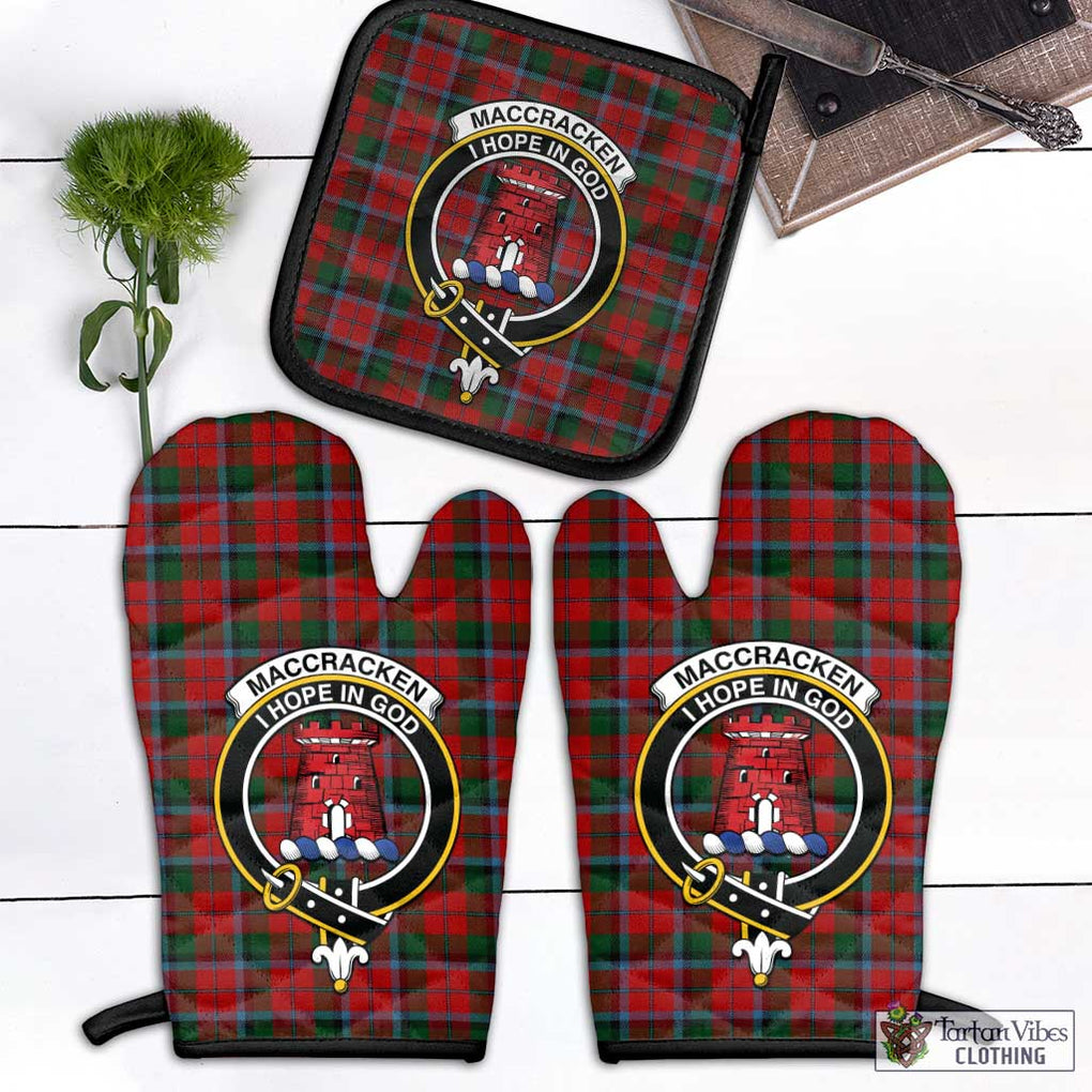 MacCracken (McCracken) Tartan Combo Oven Mitt & Pot-Holder with Family Crest Black - Tartan Vibes Clothing