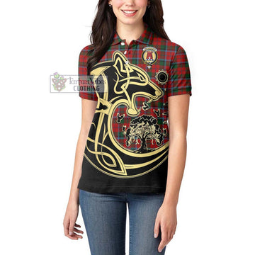 MacCracken (McCracken) Tartan Women's Polo Shirt with Family Crest Celtic Wolf Style - Tartan Vibes Clothing