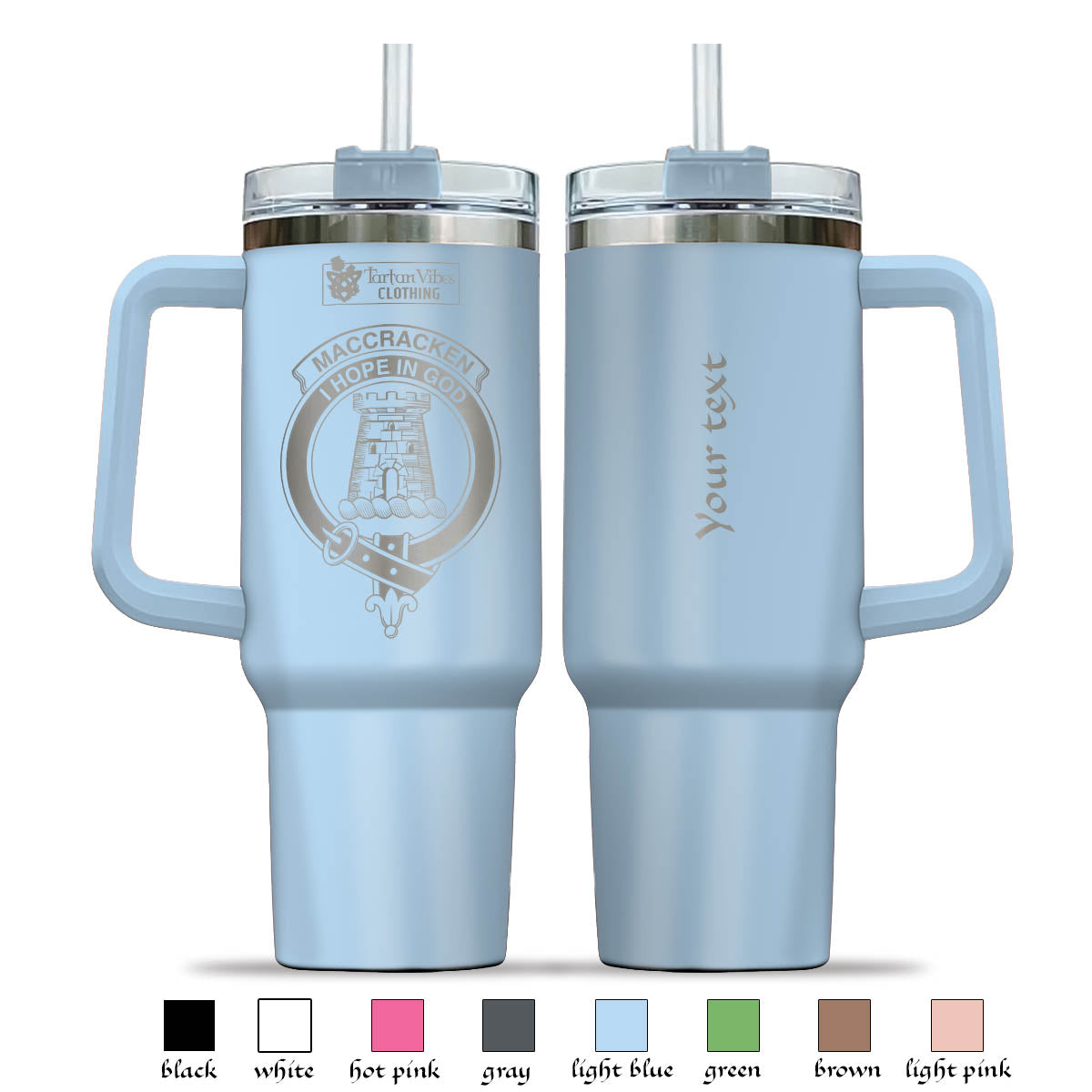 MacCracken (McCracken) Clan Crest Engraved Tumbler with Handle - 2D-tartanvibesclothing