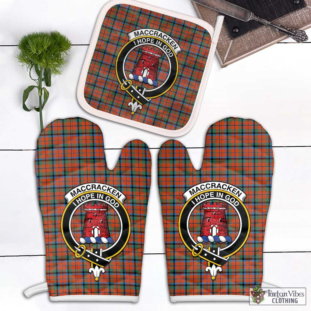 MacCracken Ancient Tartan Combo Oven Mitt & Pot-Holder with Family Crest White - Tartan Vibes Clothing