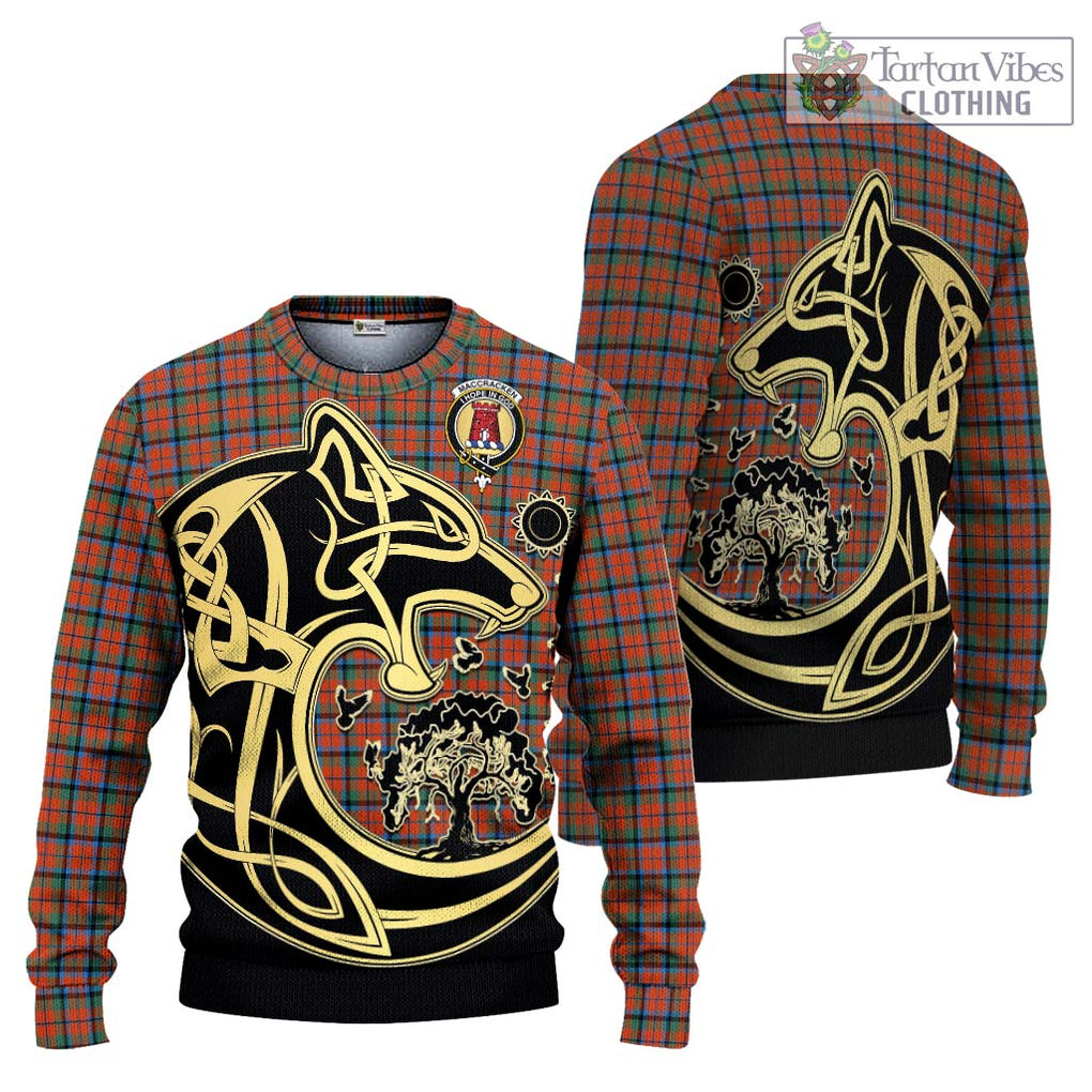 MacCracken Ancient Tartan Ugly Sweater with Family Crest Celtic Wolf Style Unisex - Tartan Vibes Clothing