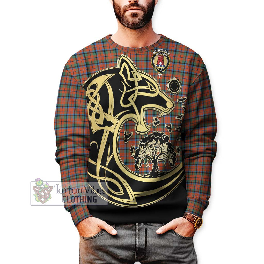 MacCracken Ancient Tartan Sweatshirt with Family Crest Celtic Wolf Style Unisex - Tartan Vibes Clothing