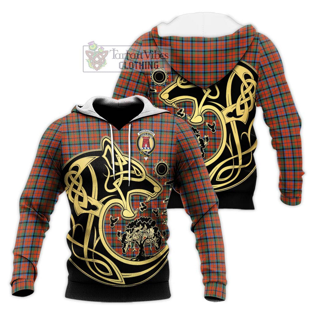 MacCracken Ancient Tartan Knitted Hoodie with Family Crest Celtic Wolf Style Unisex Knitted Pullover Hoodie - Tartan Vibes Clothing