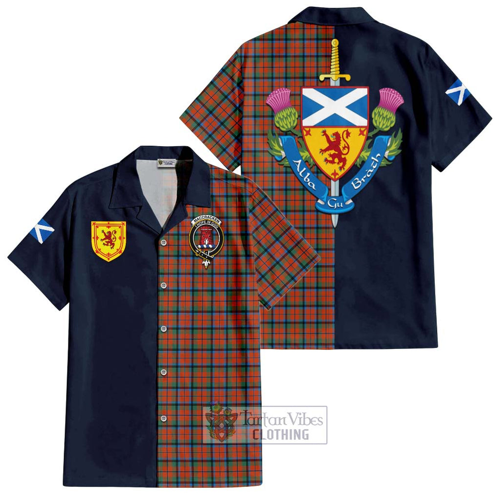 MacCracken Ancient Tartan Hawaiian Shirt Alba with Scottish Lion Royal Arm Half Style Kid - Tartan Vibes Clothing