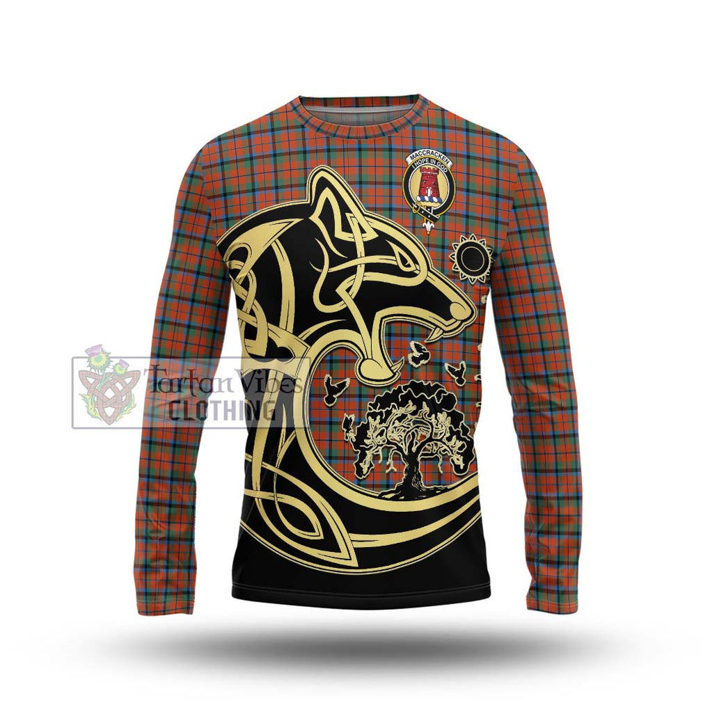 MacCracken Ancient Tartan Long Sleeve T-Shirt with Family Crest Celtic Wolf Style Unisex - Tartan Vibes Clothing