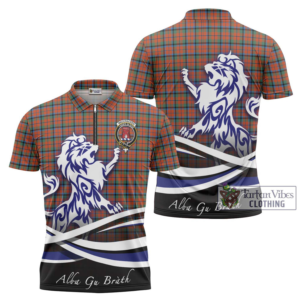 MacCracken Ancient Tartan Zipper Polo Shirt with Alba Gu Brath Regal Lion Emblem Unisex - Tartan Vibes Clothing