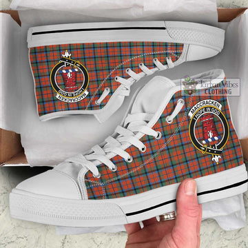 MacCracken Ancient Tartan High Top Shoes with Family Crest Kid High Top - White Sole - Tartan Vibes Clothing